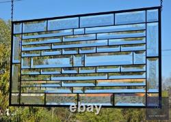 Contemporary Stained Glass panel, Clear beveled handcrafted, window hanging 26 ½