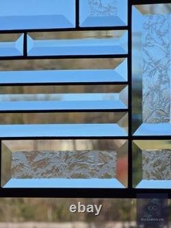 Contemporary Stained Glass panel, Clear beveled handcrafted, window hanging 26 ½