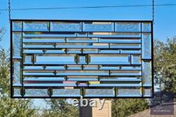 Contemporary Stained Glass panel, Clear beveled handcrafted, window hanging 26 ½