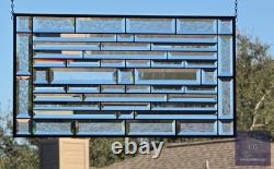 Contemporary Stained Glass panel, Clear beveled handcrafted, window hanging 26 ½