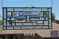 Contemporary clear stained glass panel, rectangular window hanging, 28 1/2x12 1/2