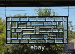 Contemporary clear stained glass panel, rectangular window hanging, 28 1/2x12 1/2