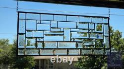 Contemporary clear stained glass panel, rectangular window hanging, 28 1/2x12 1/2