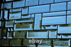 Contemporary clear stained glass panel, rectangular window hanging, 28 1/2x12 1/2