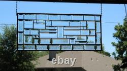 Contemporary clear stained glass panel, rectangular window hanging, 28 1/2x12 1/2
