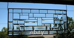 Contemporary clear stained glass panel, rectangular window hanging, 28 1/2x12 1/2