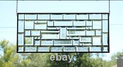 Contemporary clear stained glass panel, rectangular window hanging, 28 1/2x12 1/2