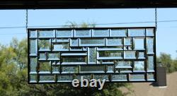Contemporary clear stained glass panel, rectangular window hanging, 28 1/2x12 1/2