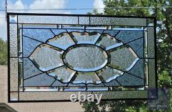 Contemporary rectangular stained glass window panel hanging 26 1/2 x 14 1/2 priv