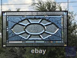 Contemporary rectangular stained glass window panel hanging 26 1/2 x 14 1/2 priv