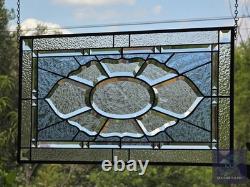 Contemporary rectangular stained glass window panel hanging 26 1/2 x 14 1/2 priv