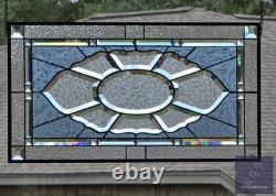 Contemporary rectangular stained glass window panel hanging 26 1/2 x 14 1/2 priv