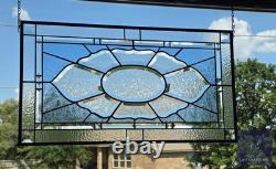 Contemporary rectangular stained glass window panel hanging 26 1/2 x 14 1/2 priv
