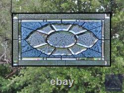 Contemporary rectangular stained glass window panel hanging 26 1/2 x 14 1/2 priv