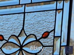 Contemporary stained glass hanging panel orange jewels and bevels, 14.5X12.5