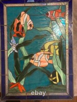 Coral Reef Tropical Fish Stained-Glass Pane, 20in x 30in Custom Made