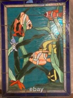 Coral Reef Tropical Fish Stained-Glass Pane, 20in x 30in Custom Made