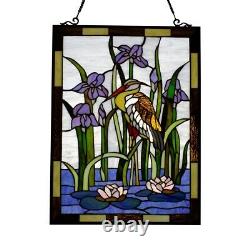 Crane Bird Design Stained Glass Tiffany Style Window Panel Home Decor