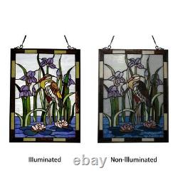 Crane Bird Design Stained Glass Tiffany Style Window Panel Home Decor