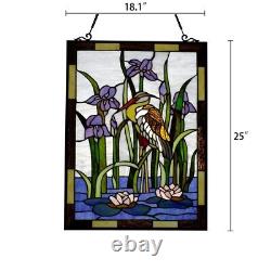 Crane Bird Stained Glass Hanging Window Tiffany Style Panel Design Decor 25H