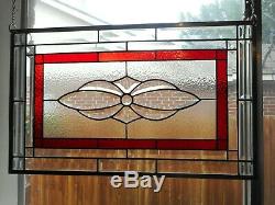 Crimson Formal- Stained Glass Window Panel Hanging 25 1/2x 16 Free shipping
