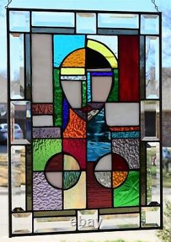 Cube Art Stained Glass Window Panel 20.25 x 14.25