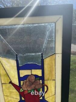 Decorative Handcrafted stained glass panel 21.5 x 10.5 Country Farmhouse