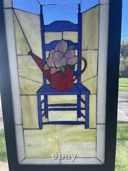 Decorative Handcrafted stained glass panel 21.5 x 10.5 Country Farmhouse