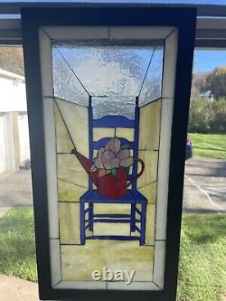 Decorative Handcrafted stained glass panel 21.5 x 10.5 Country Farmhouse