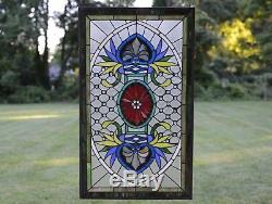 Decorative Jeweled Handcrafted stained glass panel, 20.5 x 34.5