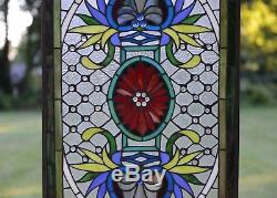 Decorative Jeweled Handcrafted stained glass panel, 20.5 x 34.5