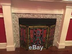 Decorative Tiffany Style Fireplace Screen Stained Glass 3 Panel Fireplace Hearth