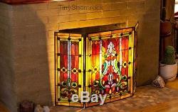 Decorative Tiffany Style Fireplace Screen Stained Glass 3 Panel Fireplace Hearth