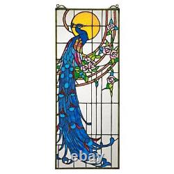 Design Toscano Window Panel Peacocks Sunset High-Quality Stained Glass 25.5 in H