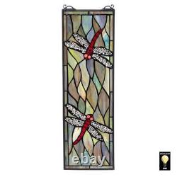 Design Toscano Window Panel Tiffany Style Dragonfly Hand Cut Stained Art Glass
