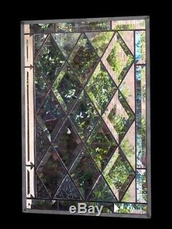 Diamond Beveled Stained Glass Window Panel hanging customizable window cabinet
