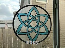 Double Triquetra- Glass Window Panel Hanging- 15 Diameter