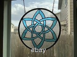 Double Triquetra- Glass Window Panel Hanging- 15 Diameter