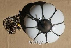 Double Tulip Slag Panel Stained Glass Swag Lamp Hanging Light Hollywood Regency