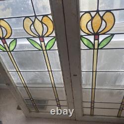 Double Vintage Chicago Stained Glass Window Panel 18x32x1 Inches