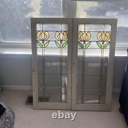 Double Vintage Chicago Stained Glass Window Panel 18x32x1 Inches