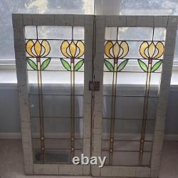 Double Vintage Chicago Stained Glass Window Panel 18x32x1 Inches
