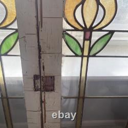 Double Vintage Chicago Stained Glass Window Panel 18x32x1 Inches