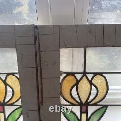 Double Vintage Chicago Stained Glass Window Panel 18x32x1 Inches