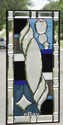 Dusk to Dawn Beveled Stained Glass Window Panel 29 ½ x16 ½