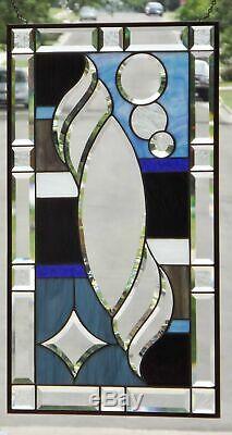 Dusk to Dawn Beveled Stained Glass Window Panel 29 ½ x16 ½