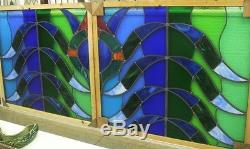 ENGLISH STAINED GLASS WINDOW Stunningly Colorful Pair of Panels