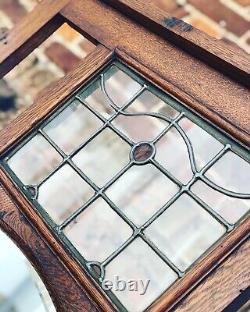 Edwardian Light Oak Hall Stand With Stained Glass Panel