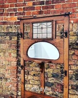 Edwardian Light Oak Hall Stand With Stained Glass Panel