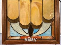 Edwardian Pub Antique Vintage Leaded Stained Glass Window Panel 23 1/2 x40 1/2